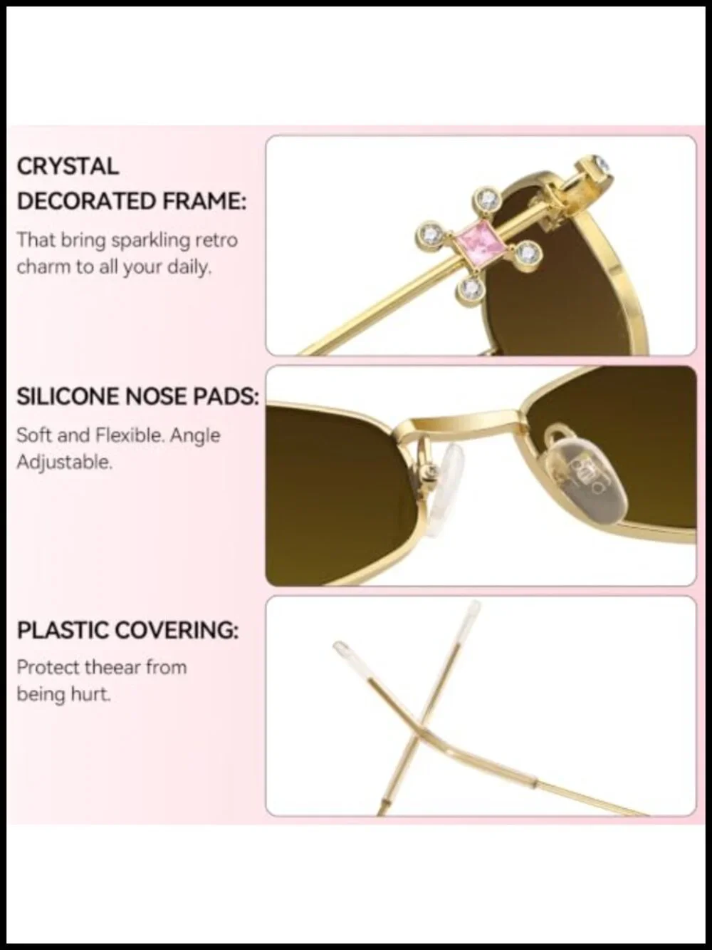 Rectangular Rhinestone Sunglasses, Metal Frame, UV Protection, Narrow Small